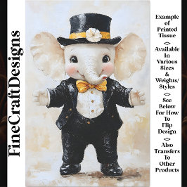 Chic Whimsical Elephant in Tuxedo AT1 Decoupage Seidenpapier