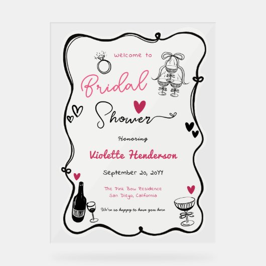 Chic Whimsical Hand Drawing Brautparty Acrylschild (Vorderseite)