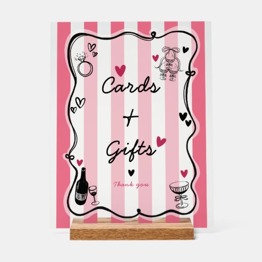 Chic Whimsical Hand Drawing Brautparty Tabletop Acrylschild (Vorderseite)