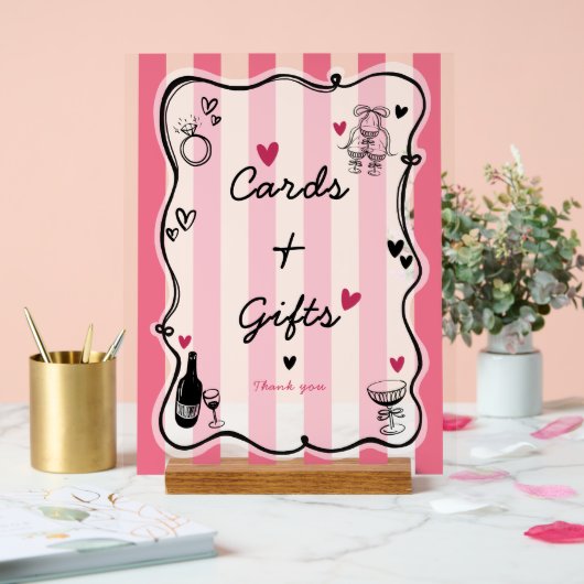 Chic Whimsical Hand Drawing Brautparty Tabletop Acrylschild (Hochzeit)