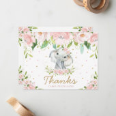 Chic Whimsical Niedlich Elephant Blush Pink Floral Mitteilungskarte (Vorderseite/Rückseite Beispiel)