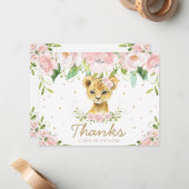 Chic Whimsical Niedlich Lion Blush Pink Floral Mitteilungskarte (Vorderseite/Rückseite Beispiel)