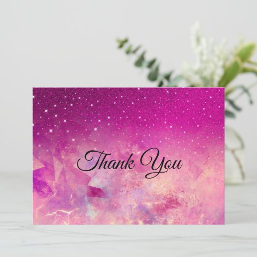 Chic whimsical pink ombre Glitzer Dankeskarte (Stehend Vorderseite)