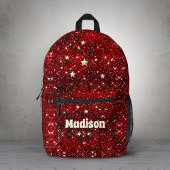 Chic whimsical red black Glitzer monogram Bedruckter Rucksack