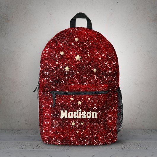 Chic whimsical red black Glitzer monogram Bedruckter Rucksack