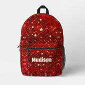 Chic whimsical red black Glitzer monogram Bedruckter Rucksack (Vorderseite)