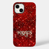 Chic whimsical red black Glitzer monogram Case-Mate iPhone Hülle (Rückseite)