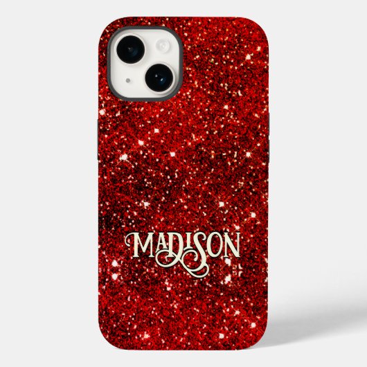 Chic whimsical red black Glitzer monogram Case-Mate iPhone Hülle (Rückseite)