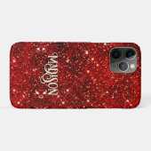 Chic whimsical red black Glitzer monogram Case-Mate iPhone Hülle (Rückseite (Horizontal))