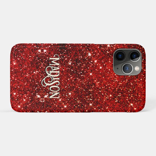 Chic whimsical red black Glitzer monogram Case-Mate iPhone Hülle (Rückseite (Horizontal))