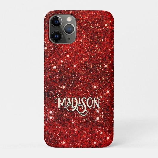Chic whimsical red black Glitzer monogram Case-Mate iPhone Hülle (Rückseite)