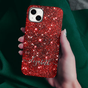Chic whimsical red black Glitzer monogram Case-Mate iPhone Hülle