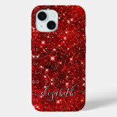 Chic whimsical red black Glitzer monogram Case-Mate iPhone Hülle (Rückseite)