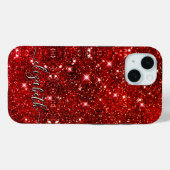 Chic whimsical red black Glitzer monogram Case-Mate iPhone Hülle (Rückseite (Horizontal))