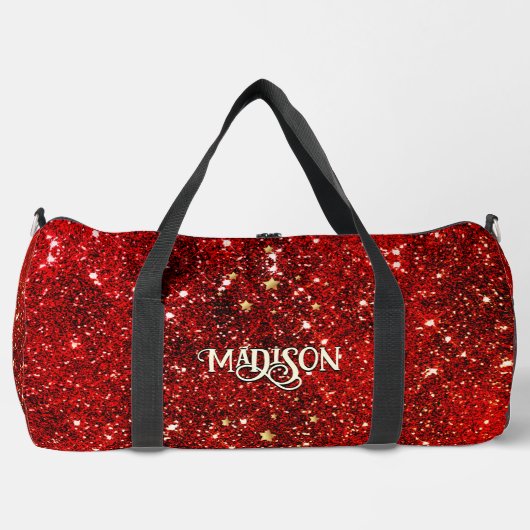 Chic whimsical red black Glitzer monogram Duffle Bag (Vorderseite)