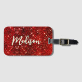 Chic whimsical red black Glitzer monogram Gepäckanhänger (Vorderseite (Horizontal))