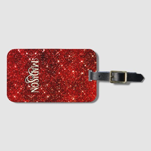Chic whimsical red black Glitzer monogram Gepäckanhänger (Vorderseite (Horizontal))