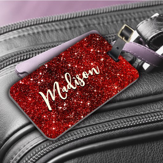 Chic whimsical red black Glitzer monogram Gepäckanhänger