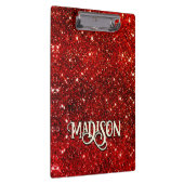 Chic whimsical red black Glitzer monogram Klemmbrett (Rechts)
