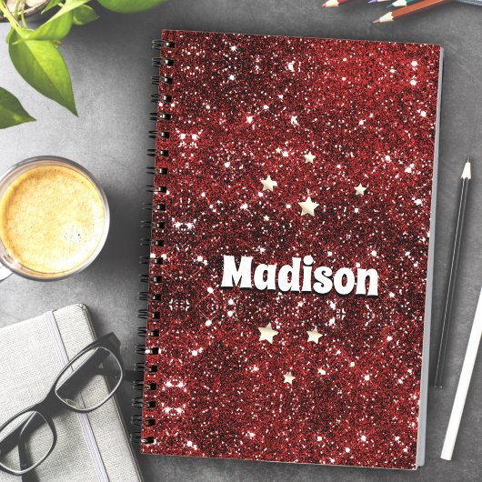 Chic whimsical red black Glitzer monogram Notizblock