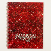 Chic whimsical red black Glitzer monogram Planer (Vorderseite)