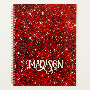 Chic whimsical red black Glitzer monogram Planer