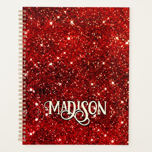 Chic whimsical red black Glitzer monogram Planer (Vorderseite)