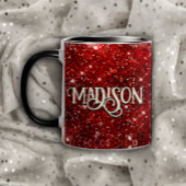 Chic whimsical red black Glitzer monogram Tasse