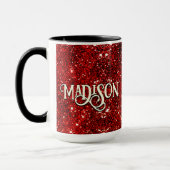 Chic whimsical red black Glitzer monogram Tasse (Links)
