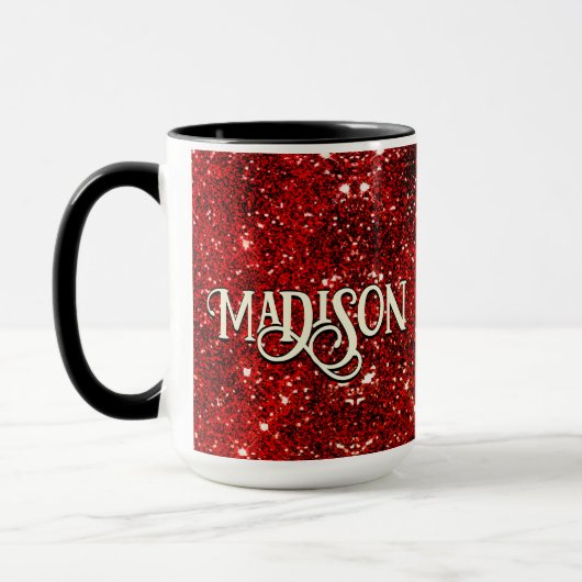 Chic whimsical red black Glitzer monogram Tasse (Links)