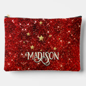 Chic whimsical red black Glitzer monogram Zubehörtasche (Vorderseite)