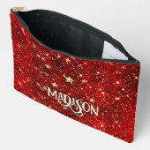 Chic whimsical red black Glitzer monogram Zubehörtasche (Offen)