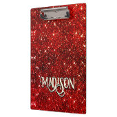 Chic whimsical rotes schwarzes Glitter Monogramm Klemmbrett (Links)