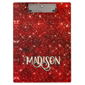 Chic whimsical rotes schwarzes Glitter Monogramm Klemmbrett (Vorderseite)