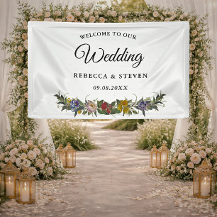 Chic Whimsical Vintag Floral Monogramm Hochzeit Banner