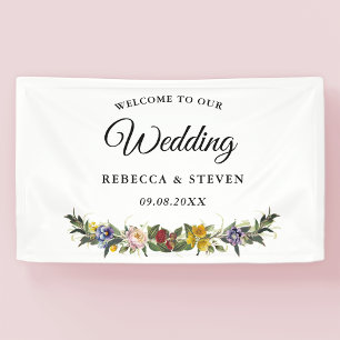 Chic Whimsical Vintag Floral Monogramm Hochzeit Banner