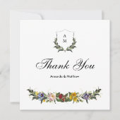 Chic Whimsical Vintag Floral Monogramm Hochzeit Dankeskarte (Vorderseite)