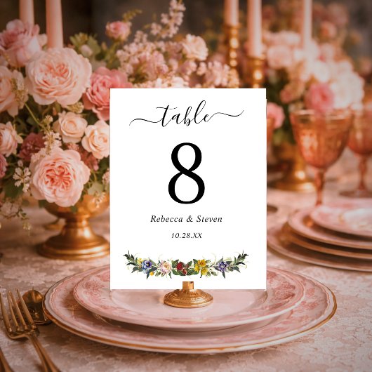 Chic Whimsical Vintag Floral Monogramm Hochzeit Tischnummer