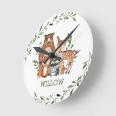 Chic Whimsical Woodland Animes Bear Hirsch Fox Owl Runde Wanduhr (Winkel)