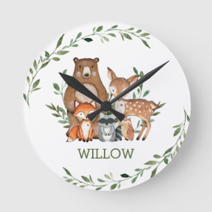 Chic Whimsical Woodland Animes Bear Hirsch Fox Owl Runde Wanduhr