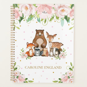 Chic Whimsical Woodland Tiere rot Rosa Floral Planer