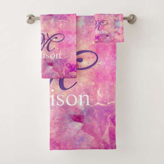 Chic whimsisiasc fuchsia ombre Glitzer monogramm Badhandtuch Set (Insitu)