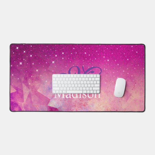 Chic whimsisiasc fuchsia ombre Glitzer monogramm Schreibtischunterlage (Tastatur & Maus)