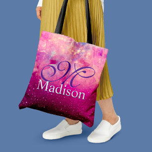 Chic whimsisiasc fuchsia ombre Glitzer monogramm Tasche
