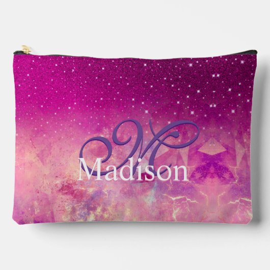 Chic whimsisiasc fuchsia ombre Glitzer monogramm Zubehörtasche (Vorderseite)