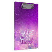 Chic whimsisrosa lila ombre Glitzer Monogramm Klemmbrett (Rechts)