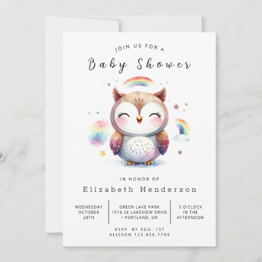 Chic Whimsy Owl Baby Dusche Einladung (Vorderseite)