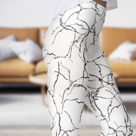 Chic White and Black Fracture Pattern Leggings