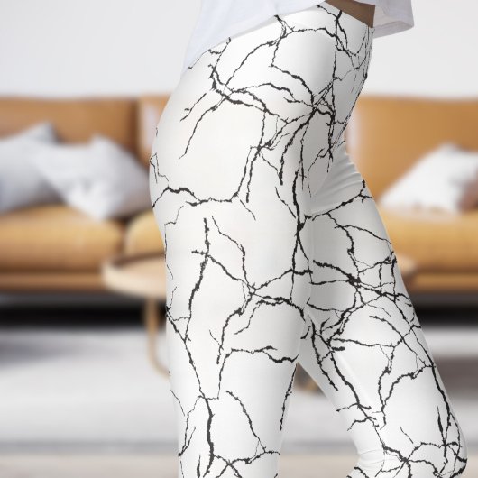 Chic White and Black Fracture Pattern Leggings