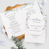 Chic White and Blue Floral Folded Wedding Programm